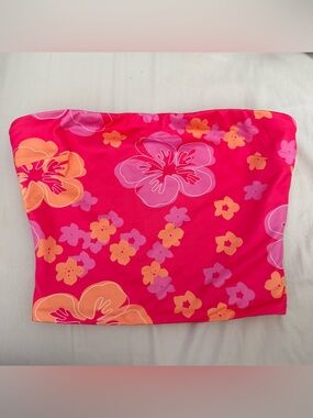 Princess Polly Floral Bandeau Tube Top Hot Pink with Orange & Light Pink Flowers